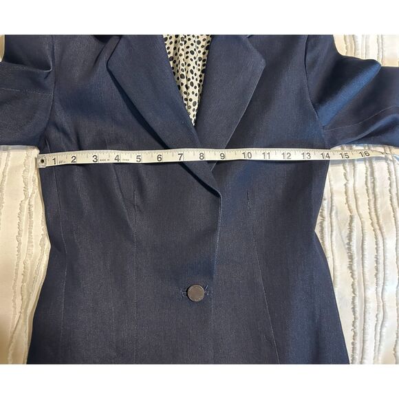 Daniela Corte Denim Blazer Polka Dot Silk Lining Women's size 38 XS EUC - Picture 7 of 8